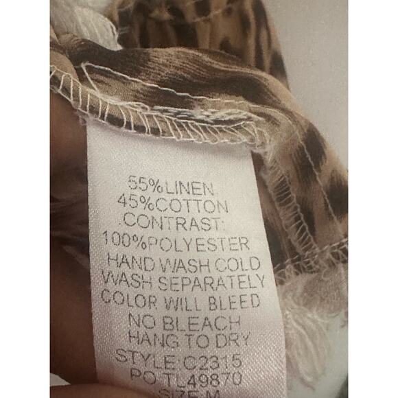 Umgee Tunic Top Animal Print Linen Ruffle Hem Beige Peplum Women's Size Medium - Picture 6 of 7